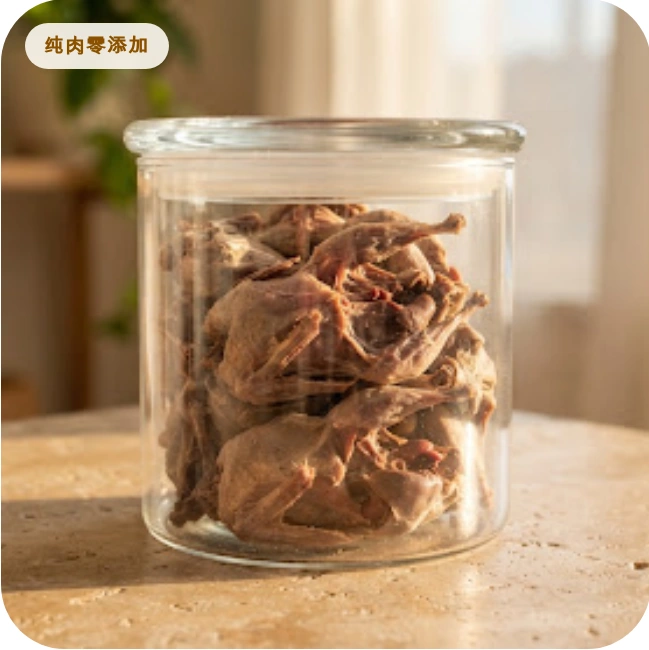 透明玻璃罐装的纯肉冻干
